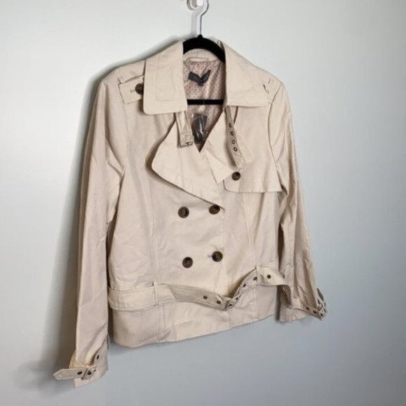 Addition Elle Women Ivory Short Double Breasted Trench Coat Jacket Plus Size X - Picture 2 of 16